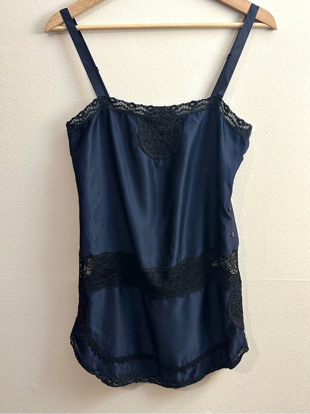 Free People Navy Slip Camisole with Black Lace Trim